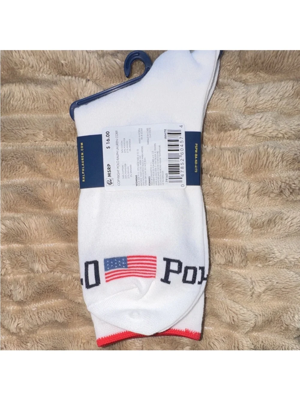 Polo by Ralph Lauren White Crew Socks with Bear Graphic and Red Trim